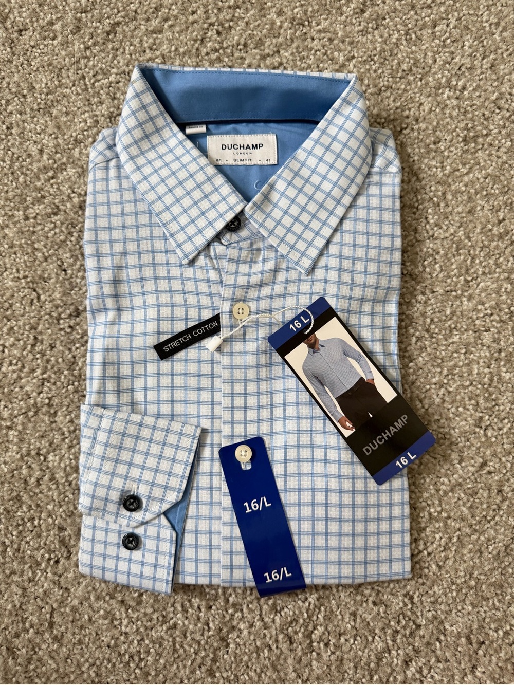 Duchamp Men’s Light Blue & White Windowpane Dress Shirt